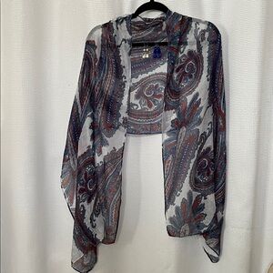 Sheer Paisley Shawl Scarf BlueRust 2 pairs earrings gift set Mother’s Day Easter